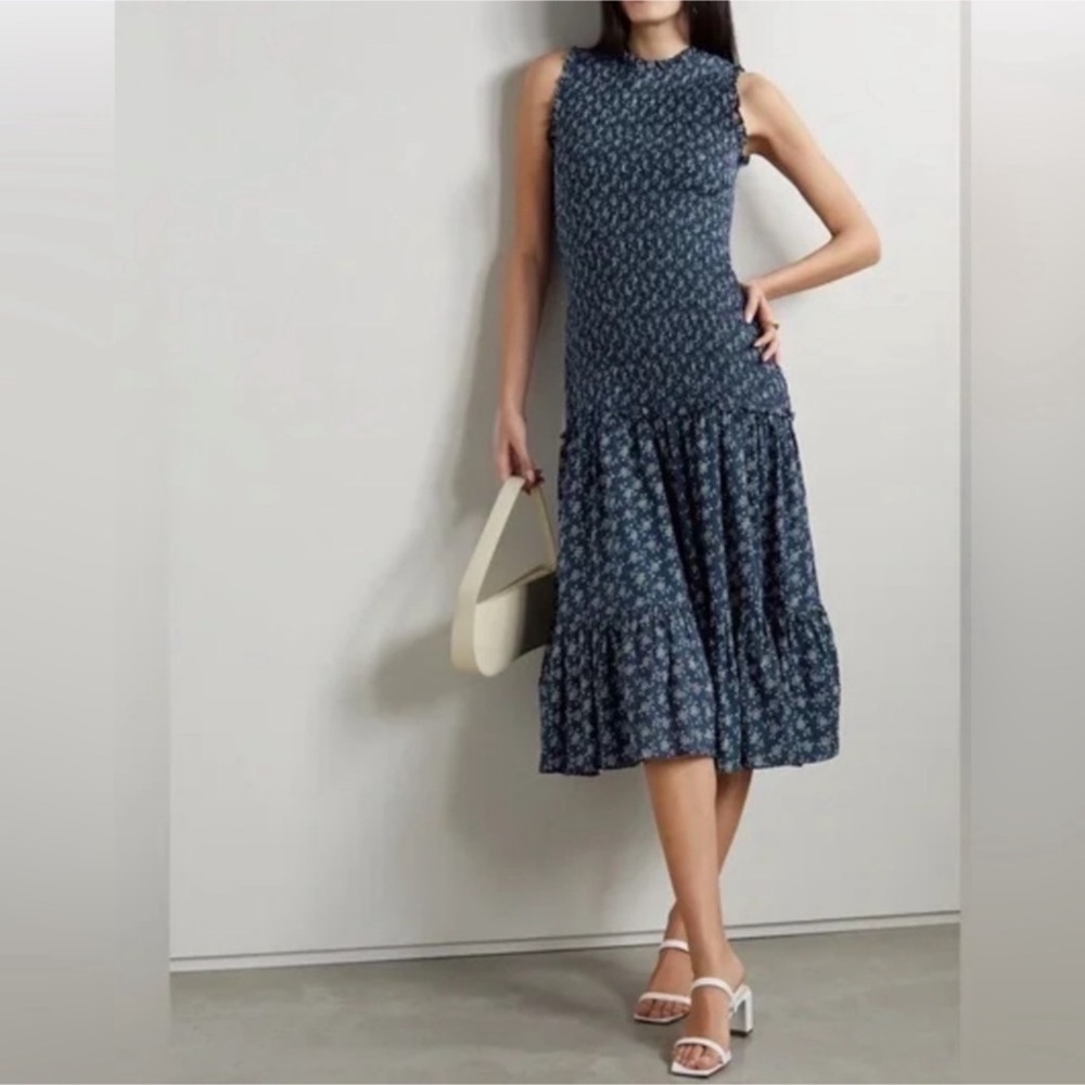 Veronica Beard VERENA SMOCKED COTTON-VOILE DRESS Sz 6